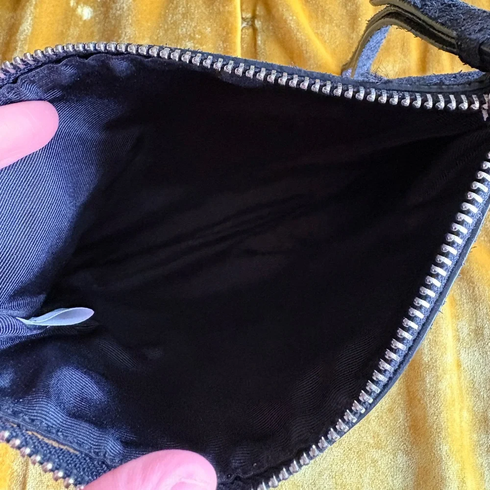 Jigsaw Metallic Pewter and Black Suede Leather Wristlet Zipper Pouch